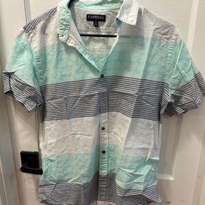 Express Men's Striped Shirt - Blue and White